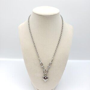 Stainless Steel Horse Shoe Silver Plated Heart Pendant Chain Necklace